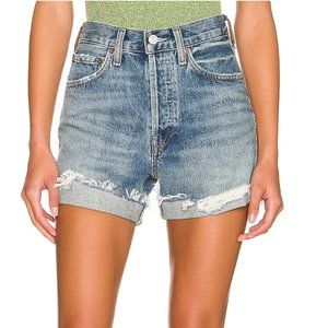 AGOLDE Shorts Parker Long with Cuff Medium Wash Denim Size 28 Distressed Cuffed
